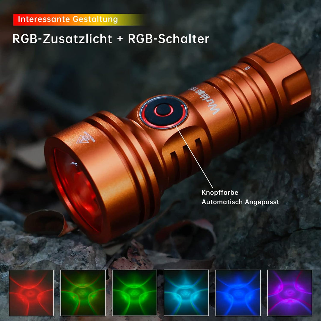 Wurkkos TS11 Mini Taschenlampe LED, 2000 Lumen Klein Taschenlampen SFT40 Led mit RGB Auxiliary,Max T