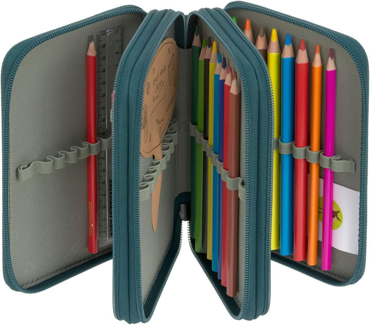 LÄSSIG Federmäppchen Unique School Triple Pencil Case Slim Dark Green dunkelgrün
