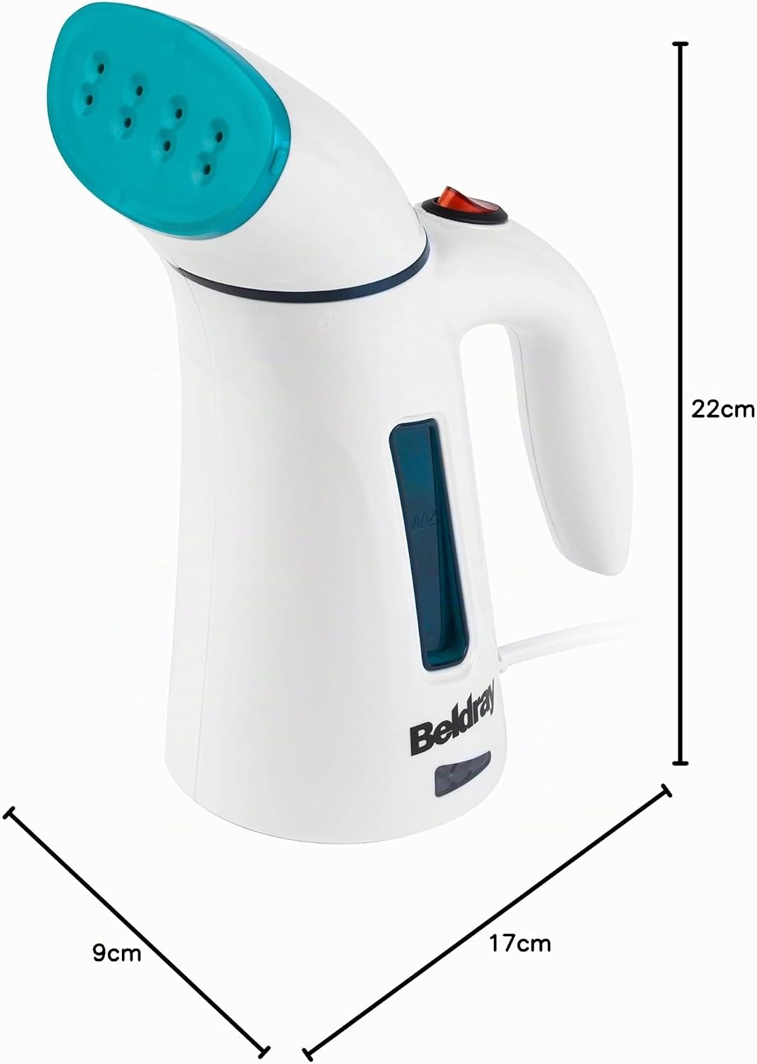 Beldray BEL0725TQ Tragbarer Dampfglätter mit Dampfbürste, 600W Steamer, Reise Dampfglätter für Kleid