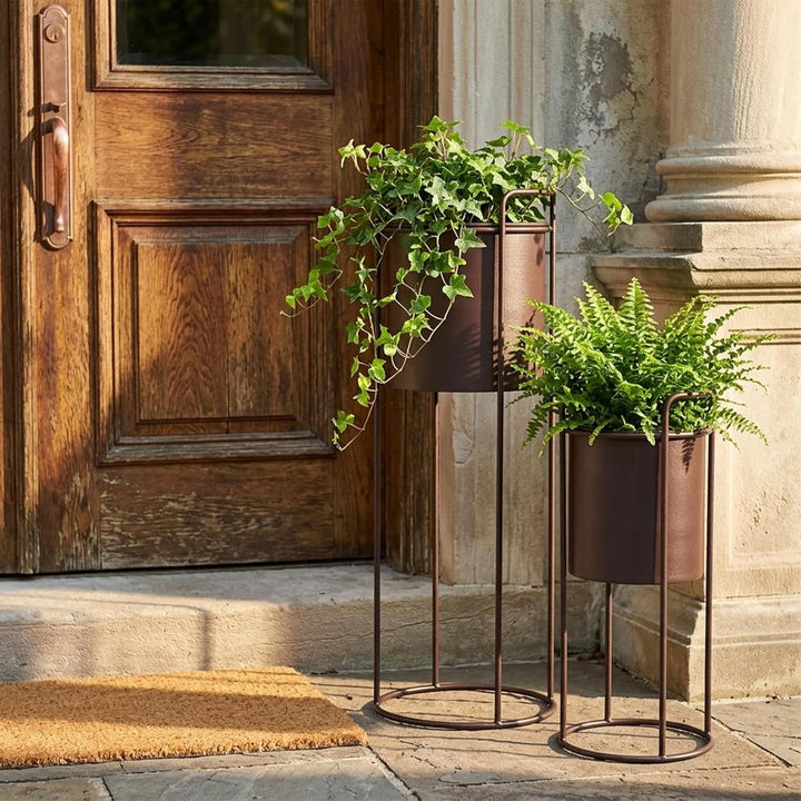 TRIROCKS Set aus 2 Metall-Pflanzständern mit Blumentopf 70 cm & 45 cm Blumenständer für Innen- und A