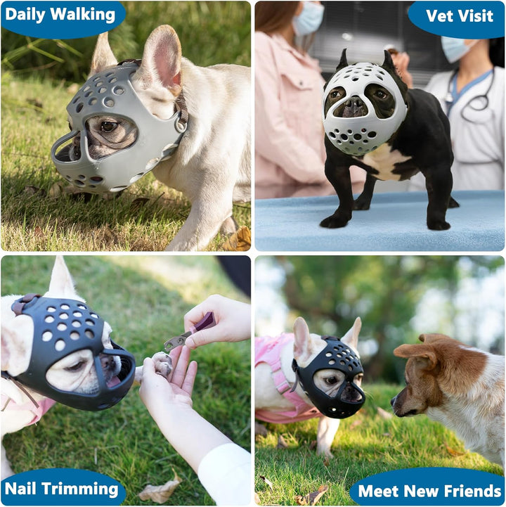 Maulkorb für Hunde mit kurzer Schnauze, weiches Silikon, flach, für Französische Bulldogge, Shih Tzu