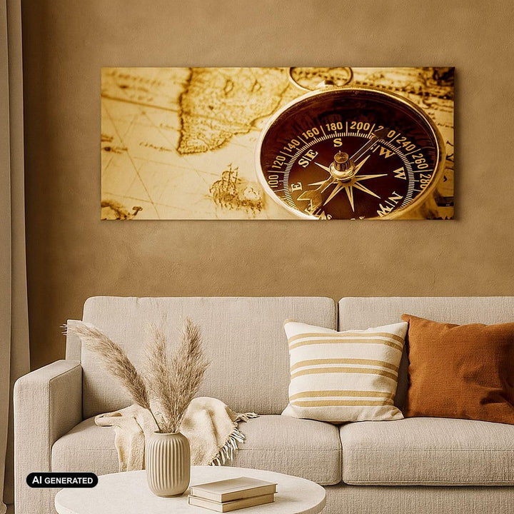 Wandbilder Dekoration Wohnzimmer Kompass alt reisen Reise Panorama Bilder auf Leinwand 120x50cm Lein