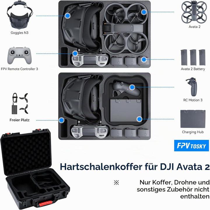 FPVtosky Hartschalenkoffer für DJI Avata 2 Drone/Fly Smart Combo für DJI Goggles N3(Nicht für Goggle