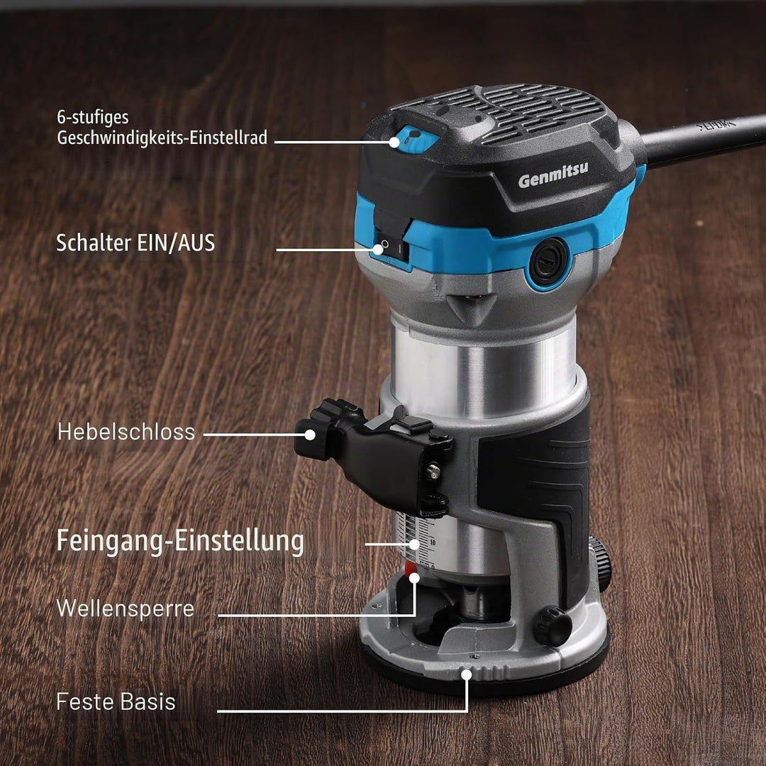 Genmitsu Oberfräse und Trimmer 1,25HP, mit fester Basis, 6 variable Geschwindigkeiten, 10.000–30.000