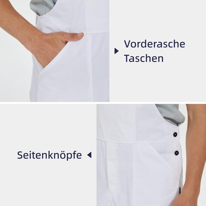 WORK IDEA Arbeits-Latzhose für Männer Multi Pocket Technology Herren Arbeitslatzhose M Weiss, M Weis