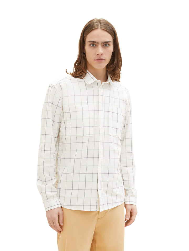 TOM TAILOR Denim Herren Relaxed Fit Karo-Hemd M 31153 - Off White Colorful Check, M 31153 - Off Whit
