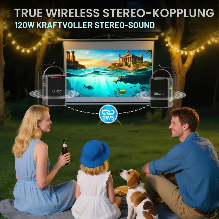 Tragbarer Bluetooth Lautsprecher 60W, IPX6 wasserdichter kabelloser Speaker mit kräftigem Bass, TWS