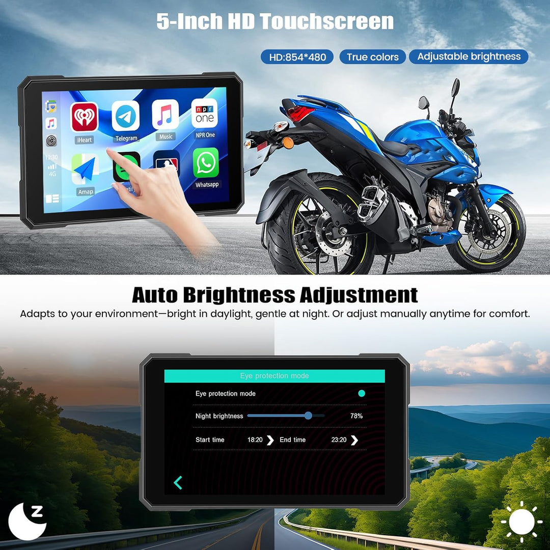 SIXWIN Motorrad Carplay Display für Moto mit Wireless Carplay Android Auto, 5'' HD Touchscreen Bilds