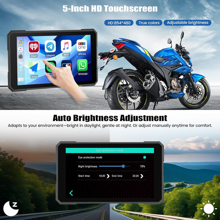 SIXWIN Motorrad Carplay Display für Moto mit Wireless Carplay Android Auto, 5'' HD Touchscreen Bilds