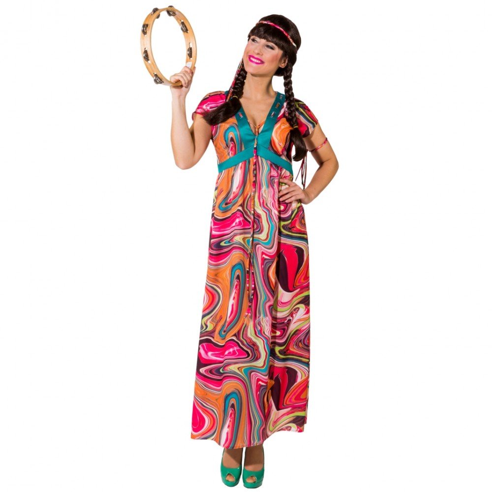 Hippie Kostüm Alina Gr. 50/52 Kleid lang Fasching 70er Jahre bunt 50-52, 50-52