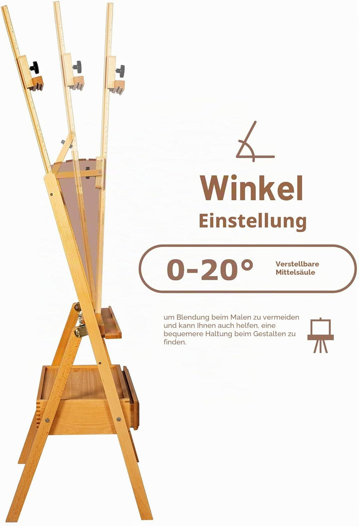 DJAR Staffelei mit Schublade, Staffelei Holz Gross aus Massivem Buchenholz, Verstellbar bis 190,5 cm