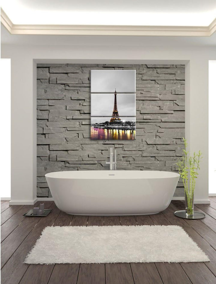 Pixxprint Eindruckvoller Eifelturm in Paris / 3-Teilig/Gesamtmass 120cm Leinwandbild bespannt auf Ho