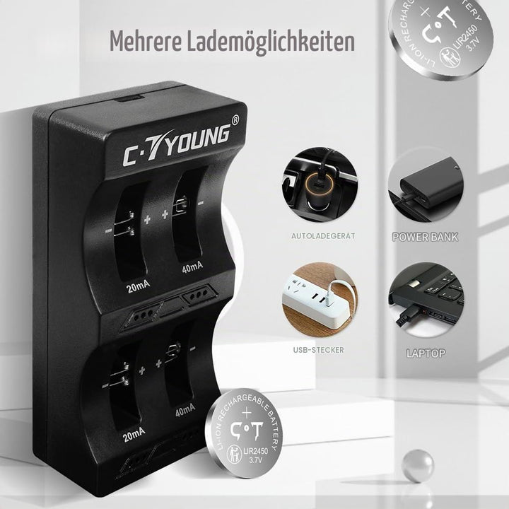 LIR2450 Lithium-Ionen-Batterien 4 Stück 3.7V wiederaufladbar mit Münzzelle-Ladegerät, das cr2450 3v