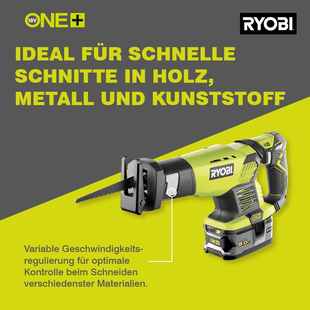 RYOBI 18 V ONE+ Akku-Säbelsäge RRS1801M (Hublänge 22mm, Leerlaufhubzahl 3.100 (min−1), ohne Akku und