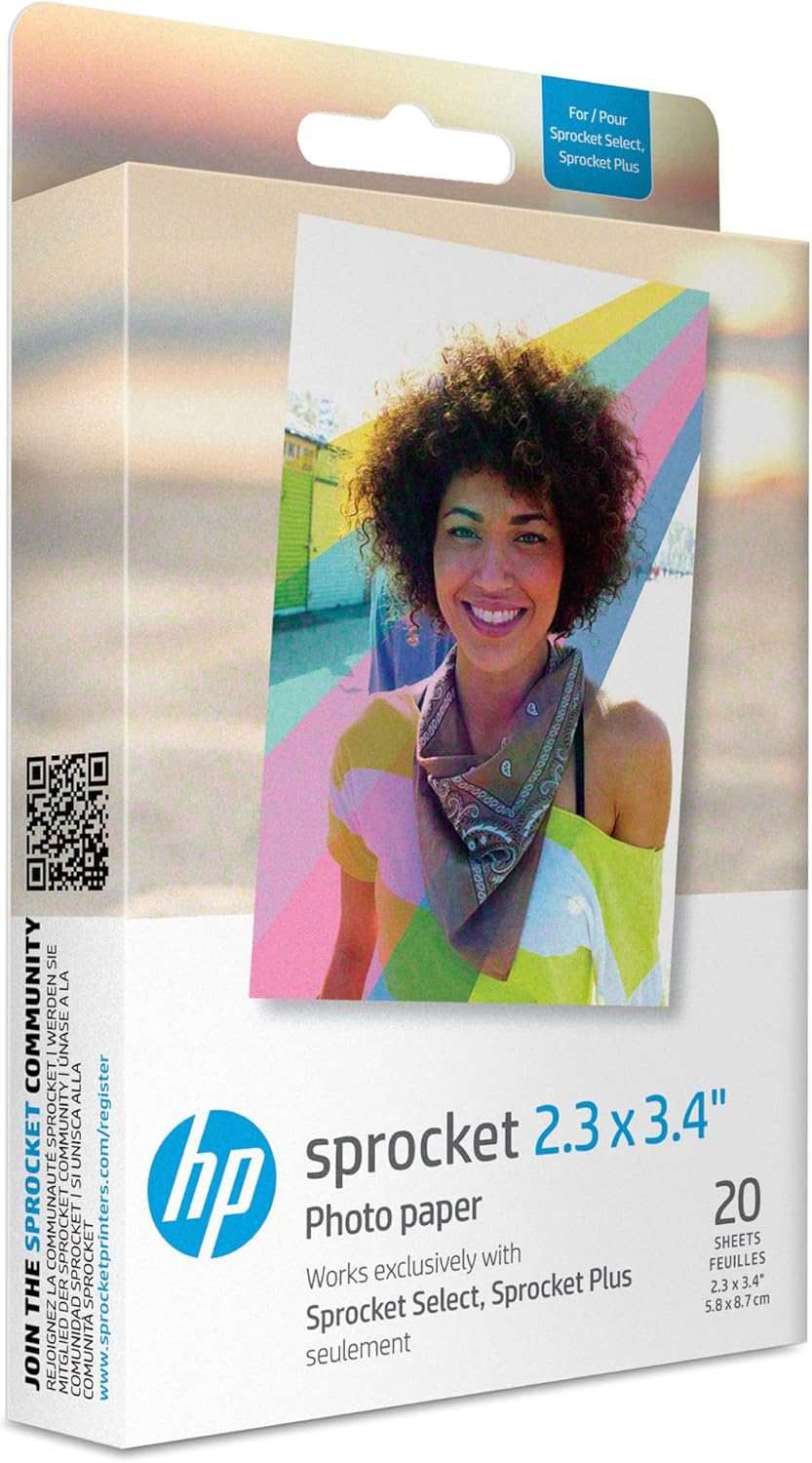 HP , Farbig, Sprocket Select Tragbarer Sofortbilddrucker mit 2,3 x 3,4 Zoll (Weiss) Zink-Papierbünde