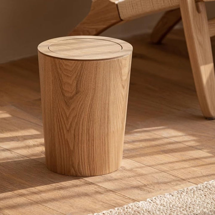 MKYOKO Runder Mülleimer, Holz-Mülleimer mit Deckel, Müllrecyclingbehälter, Abfallbehälter, Papierkor