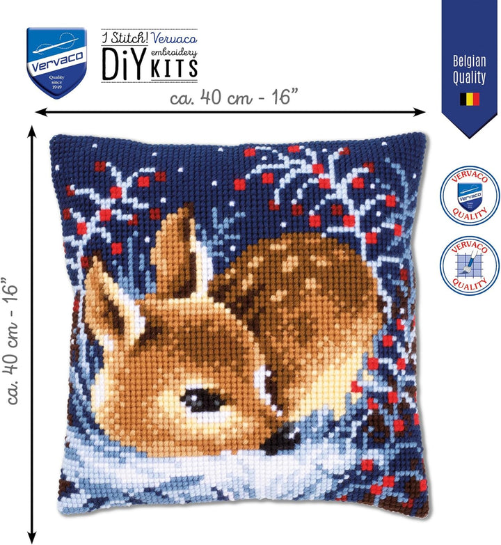 Vervaco Kreuzstichkissen Schlafendes Rehkitz Kreuzstichpackung, Stramin, Weiss, 40 x 40 x 0,3 cm
