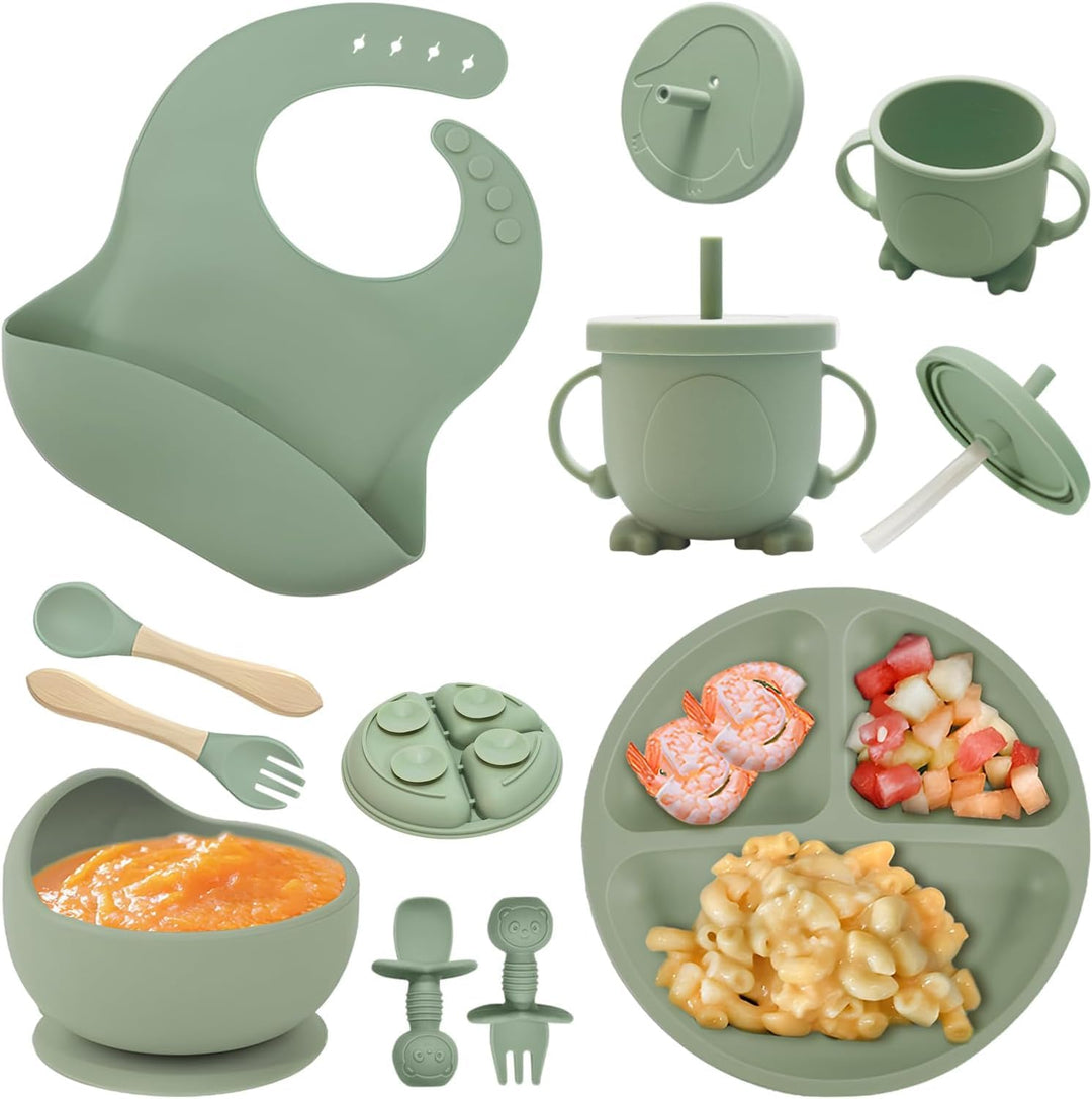 Baby Geschirrset 8 Stück, Kindergeschirr Set, Baby Teller mit Saugnapf, Trinklernbecher, Lernlöffel