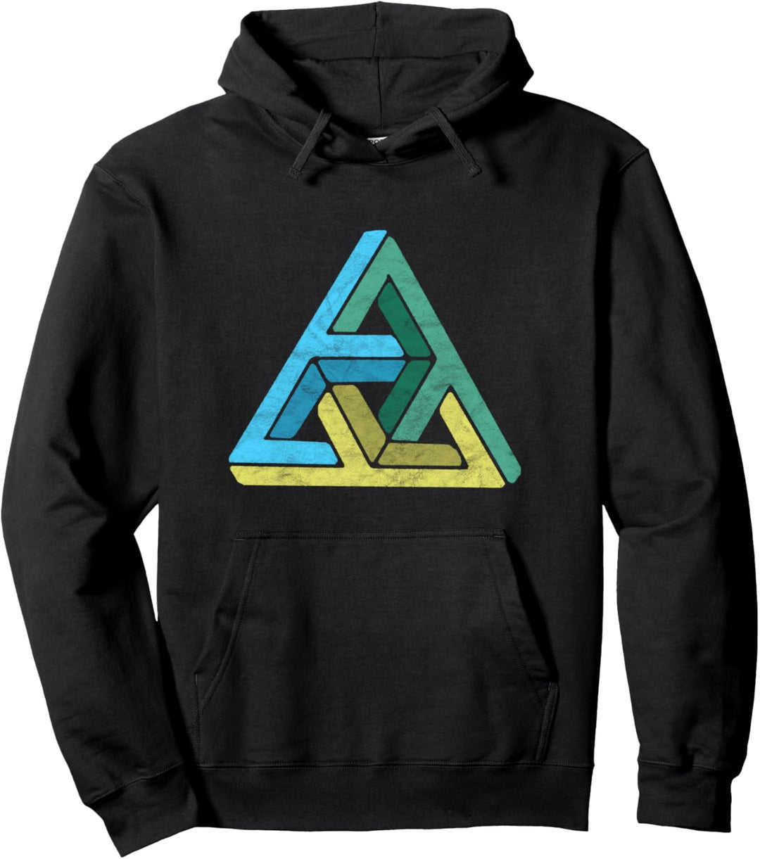 Impossible Geometry Futuristic Distressed Multi Triangles Pullover Hoodie