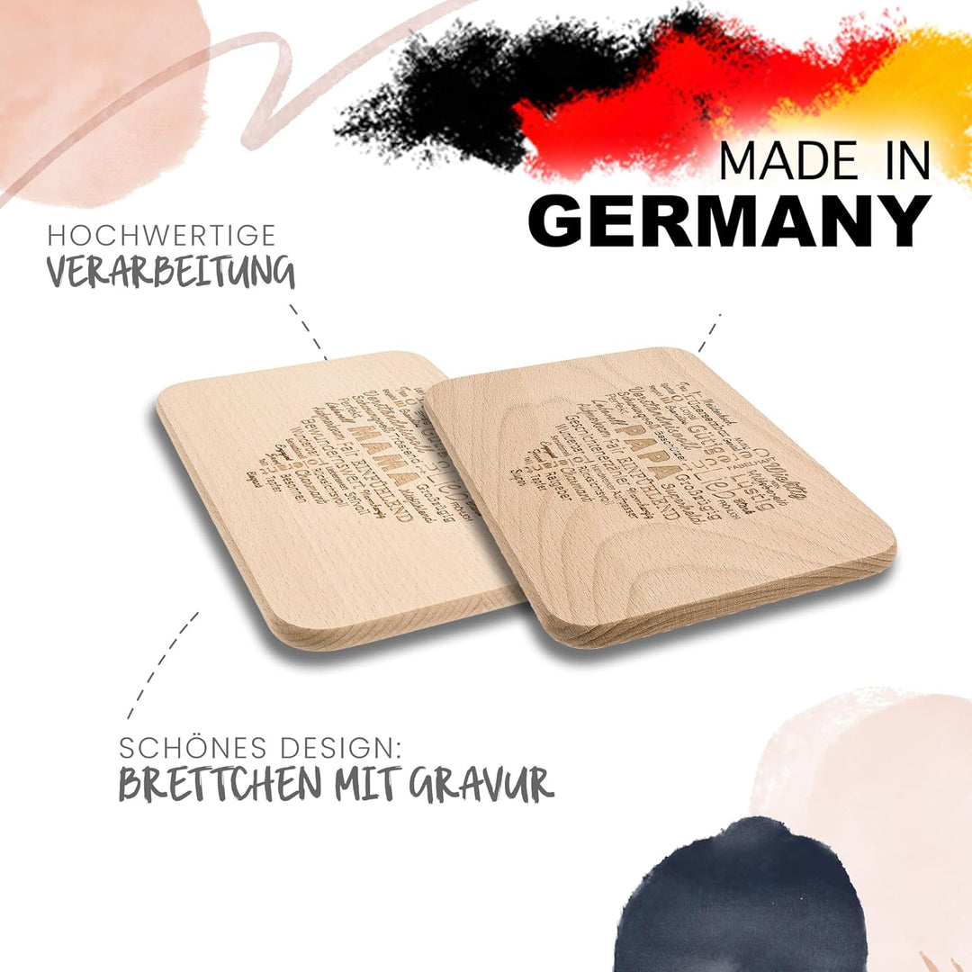Spruchreif · 2er Set Frühstücksbrettchen Mama und Papa · Brotzeitbrett mit Gravur · Geschenke für El