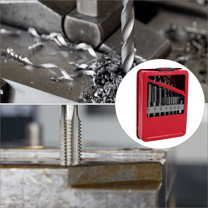 QWORK® 16 tlg Professionelles Gewindebohrer und Bohrerset, Gewindeschneidset, M3-M12 Gewindebohrer S