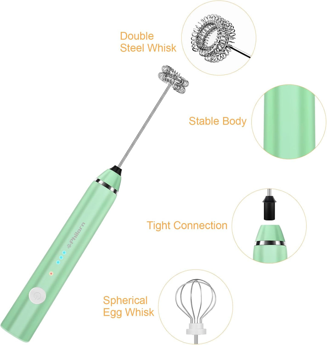Philorn Milchaufschäumer Stab, Milchaufschäumer Elektrisch Stab Hand Held, 3-Gang USB Aufladbar Aufs