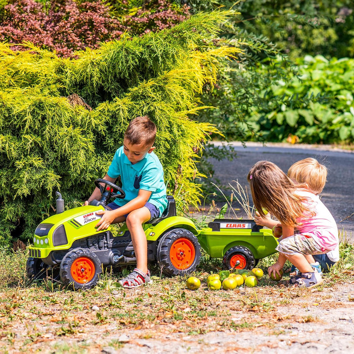 Falk Claas Trettraktor mit Anhänger für Kinder ab 2 Jahren I Traktor mit Lenkrad mit Hupe in Khaki g
