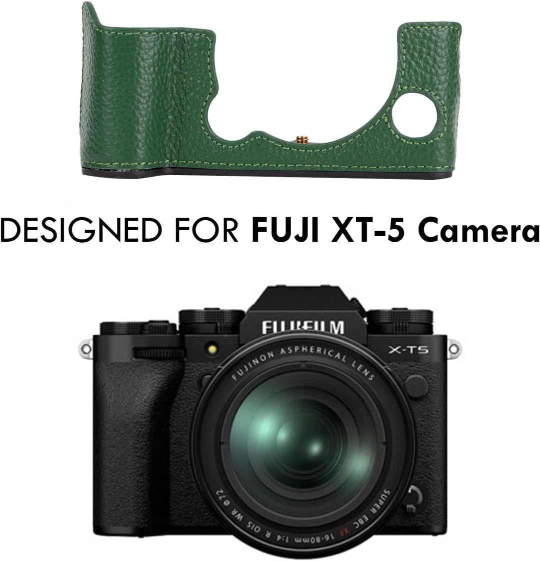 Rieibi Fuji XT5 Schutzhülle für Fujifilm X-T5 Digitalkamera, hochwertiges Echtleder, Halbtasche für