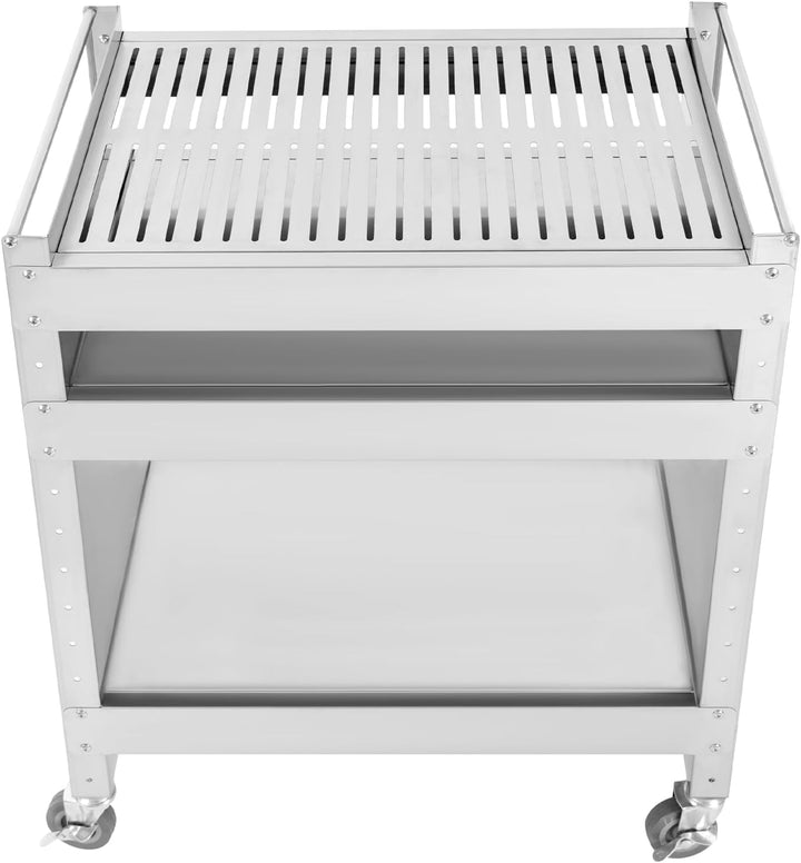 Edelstahl Grillwagen, Grilltisch mit 4 Universal Rollen, 3 Ebenen Grill Beistelltisch, Multifunktion