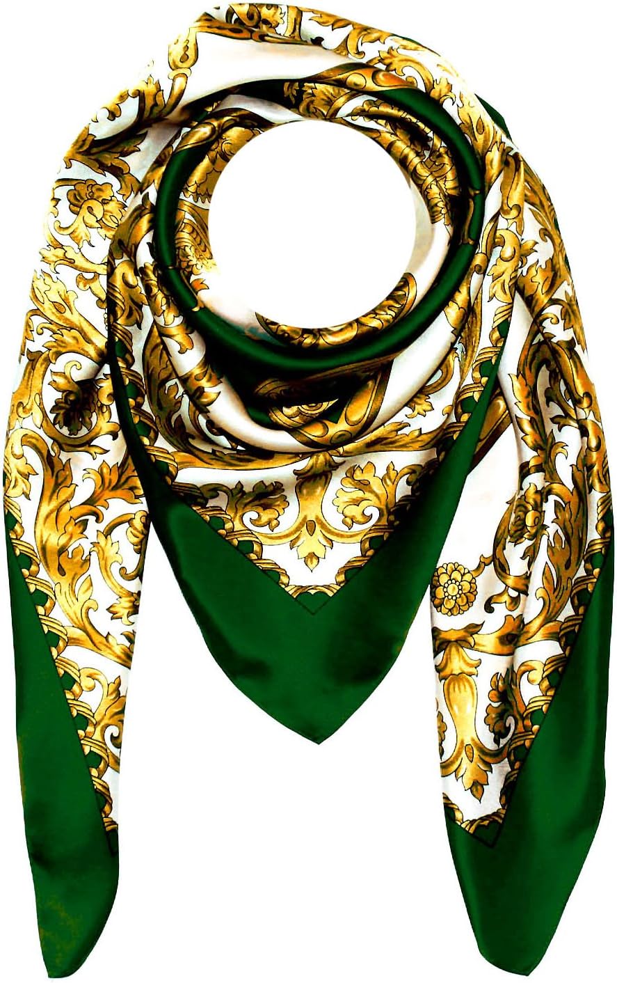 Lorenzo Cana Luxus Seidentuch aufwändig bedruckt Tuch 100% Seide 100 cm x 100 cm gruen gold weiss Da