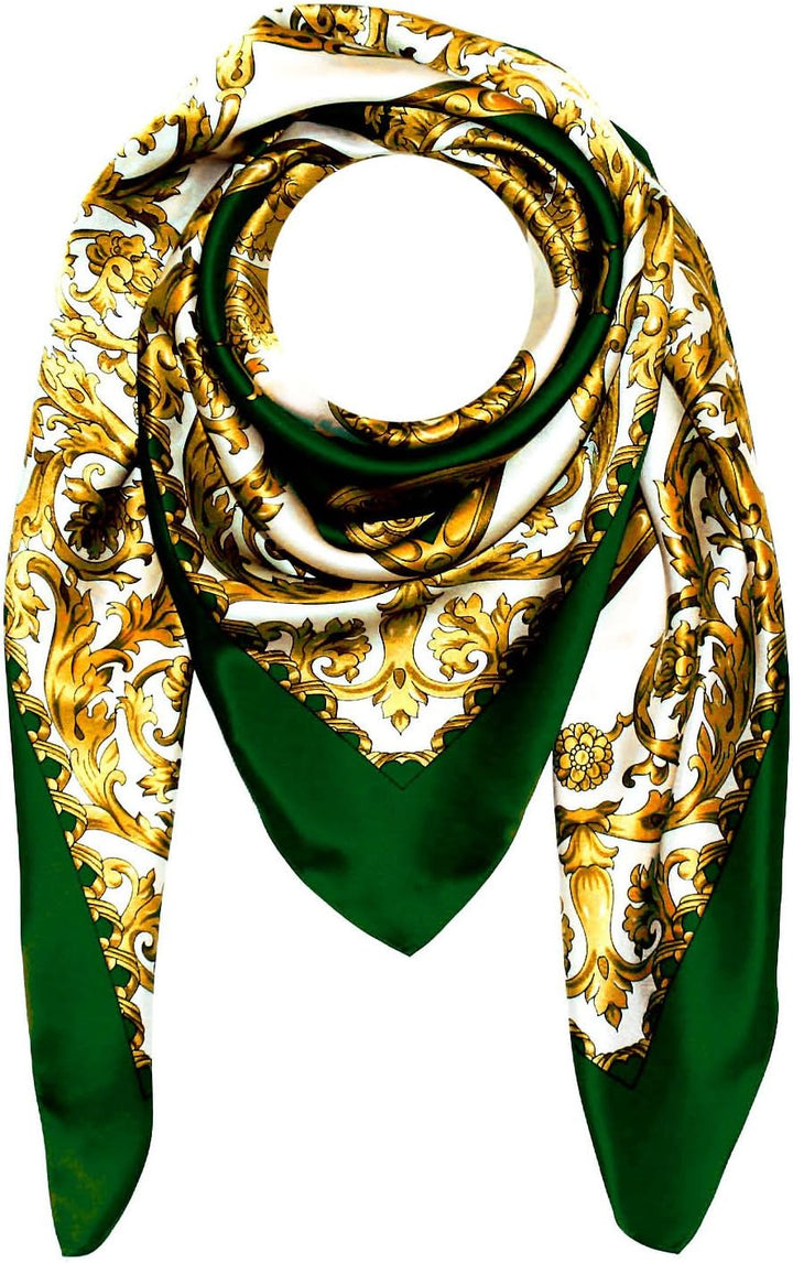 Lorenzo Cana Luxus Seidentuch aufwändig bedruckt Tuch 100% Seide 100 cm x 100 cm gruen gold weiss Da