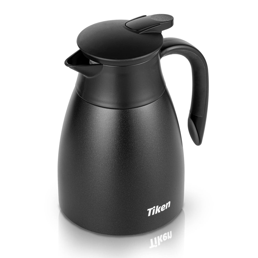 Tiken 1L Thermoskanne Edelstahl Doppelwandige Vakuumisolierung Isolierkanne Kaffeekanne Schwarz Schw