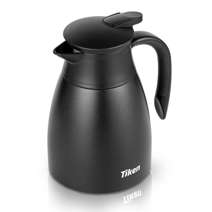 Tiken 1L Thermoskanne Edelstahl Doppelwandige Vakuumisolierung Isolierkanne Kaffeekanne Schwarz Schw
