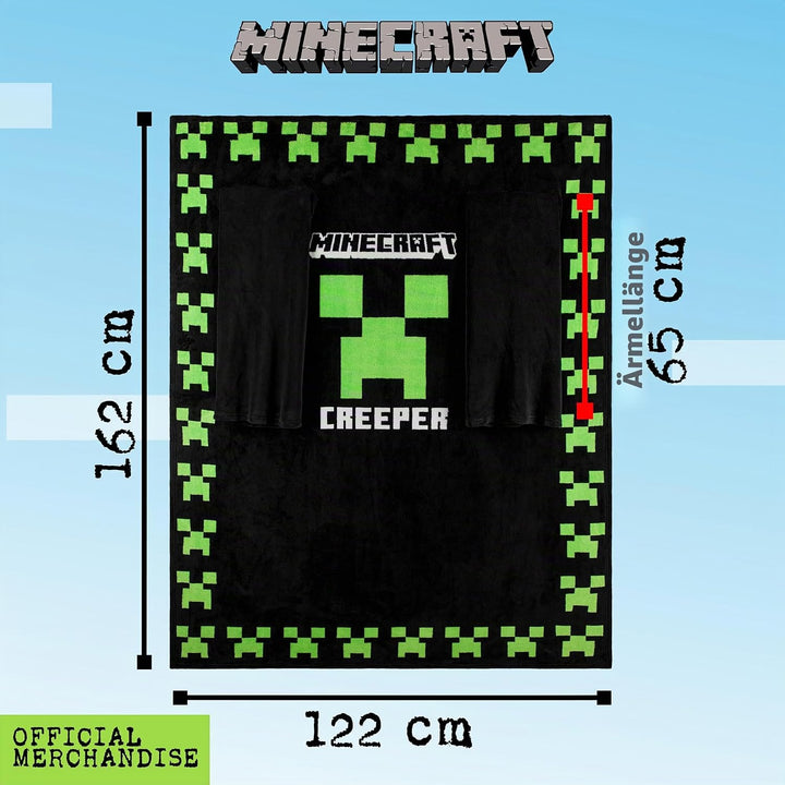 Minecraft Decke mit Ärmeln für Jungen - Decke zum Anziehen für Kinder und Teenager - Onesize Decke m