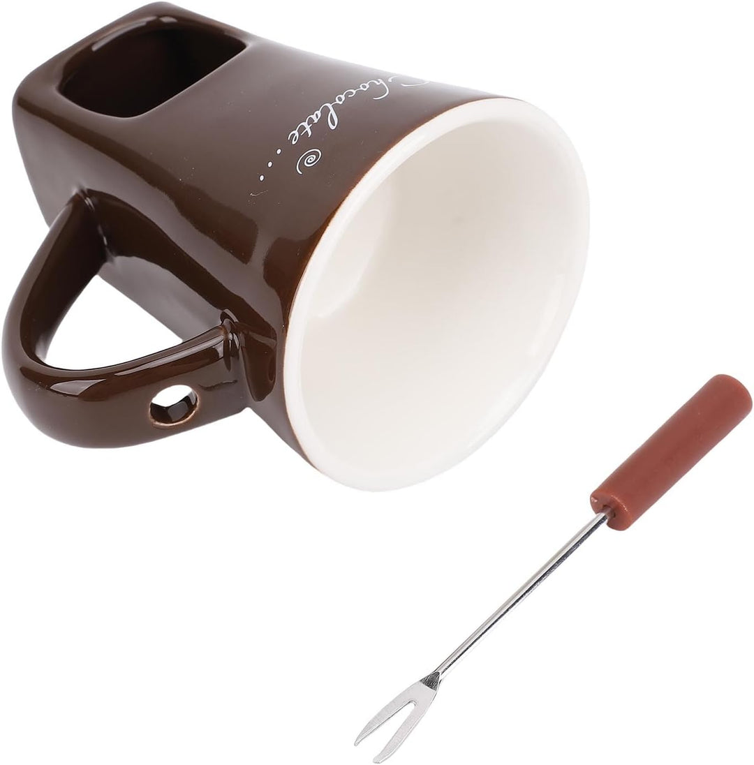Agatige Keramikschokoladenschmelzmolkerte, Mini Fondue Coffee Coffee Tasse Fondue Pot Set mit Gabel