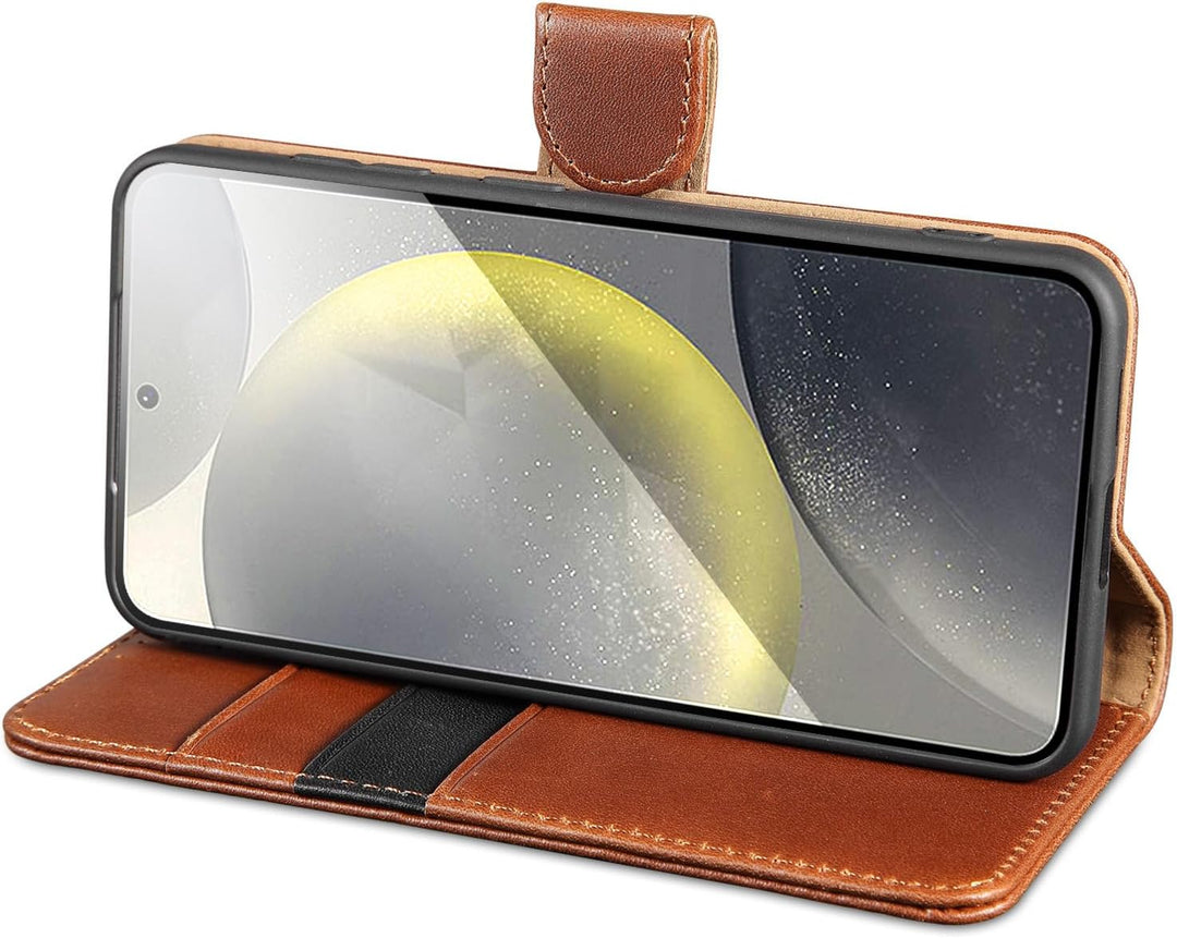 LENSUN Hülle für Samsung Galaxy S24 Echtleder, Handyhülle [Echtes Leder][Standfunktion][RFID Schutz]