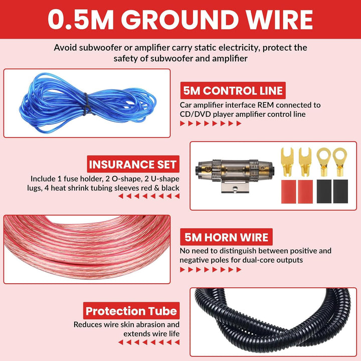 Verstärker Kabelsatz, Anschluss-Set Auto Verstärker Kabel Set, Subwoofer Kabel Set Endstufe Kabel, C