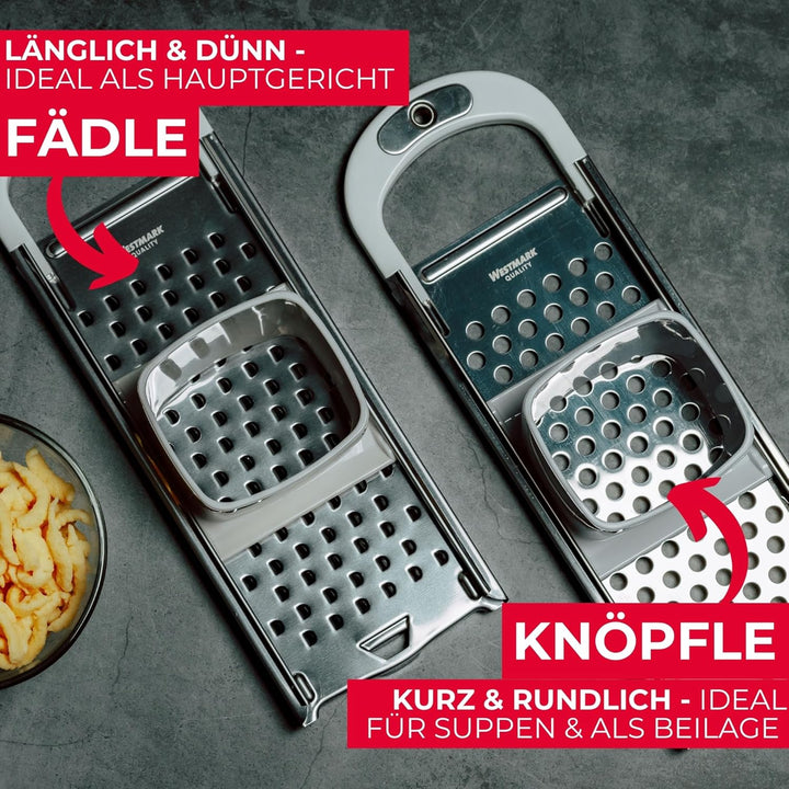 Westmark Spätzlehobel mit Teigschlitten - Spätzlereibe für Topfdurchmesser bis zu 24 cm - rostfreier