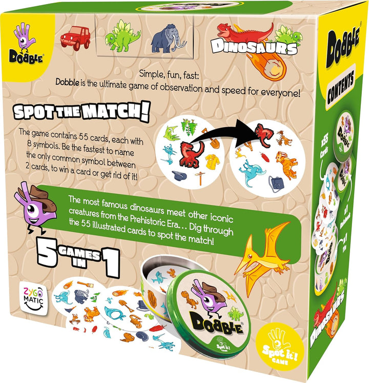 Asmodee Dinosaurier Dobble | Familienkartenspiel | Ab 4 Jahren | 2 bis 8 Spieler | Spielzeit von 15