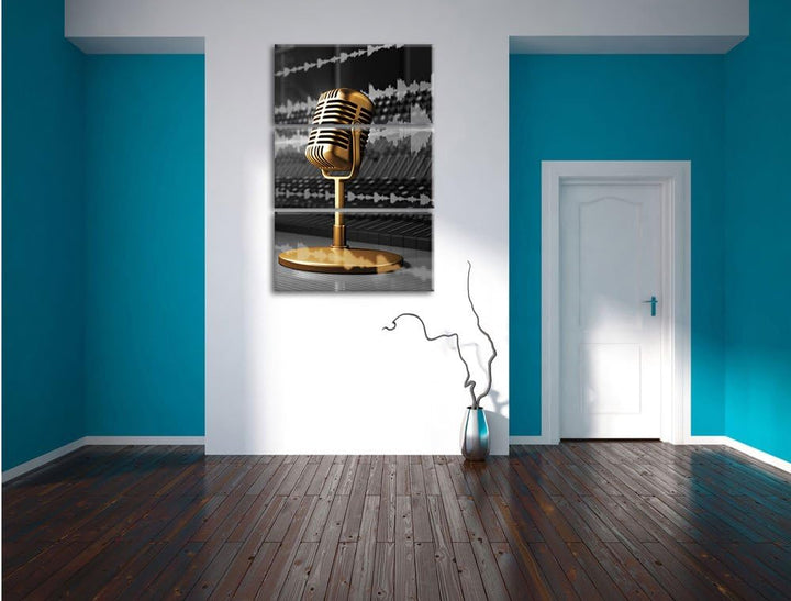 Pixxprint Cooles Musikstudio schwarz/weiss als Leinwandbild | Grösse: 3 Teilig (120x80) | Wandbild|