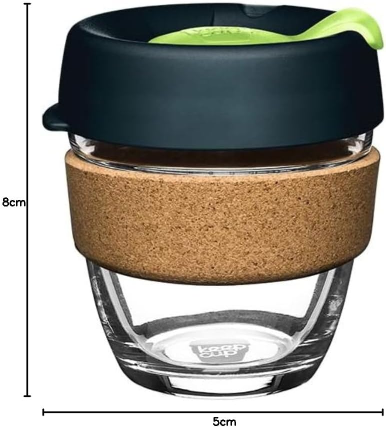 KeepCup Wiederverwendbare Kaffeetasse, gehärtetes Glas und Naturkork, S, 227 ml, tief