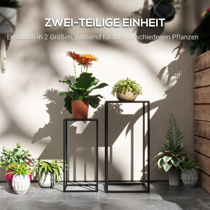 Outsunny 2er-Set Pflanzenständer, Blumenständer mit skandinavischem Design, Stahlbeine, Pflanzenhock