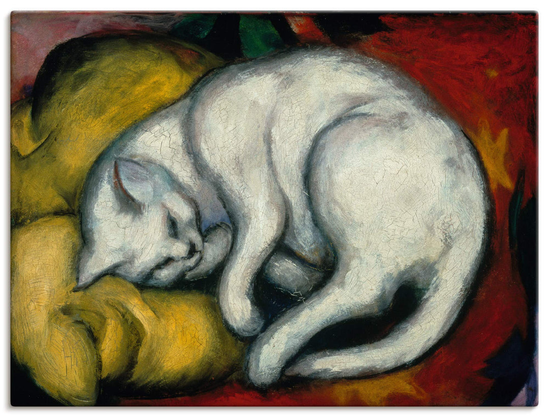 ARTland Leinwandbild Wandbild Bild auf Leinwand 60x45 cm Wanddeko Haustier Katzenbett Die weisse Kat