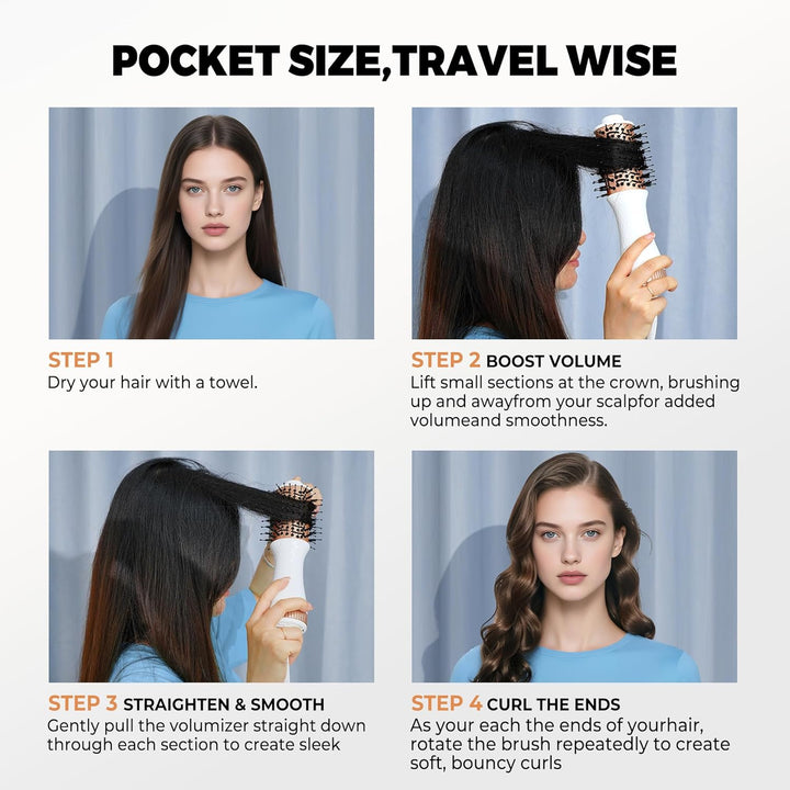 Fönbürste MINI Warmluftbürste Rundbürstenföhn MINI, Haarbürste elektrisch, Travel 4-in-1 Haarföhn Bü