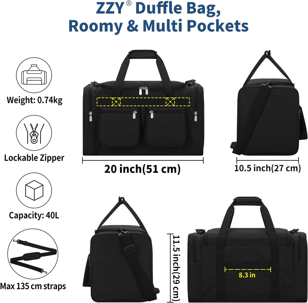 ZZY Sporttasche 40L für Herren mit 2 Seitentaschen & Wasserabweisend - Leichte Reisetasche für Sport