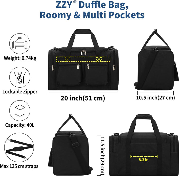 ZZY Sporttasche 40L für Herren mit 2 Seitentaschen & Wasserabweisend - Leichte Reisetasche für Sport