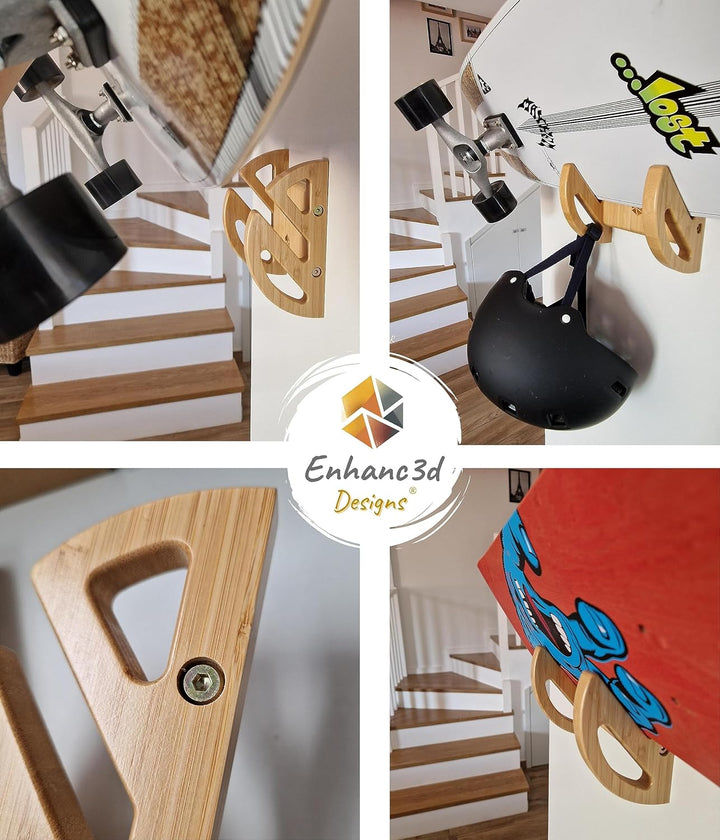 Skate-Wandhalterung aus Bambusholz, modernes und Robustes Design, Skate-Wandaufhänger, Longboard-Wan