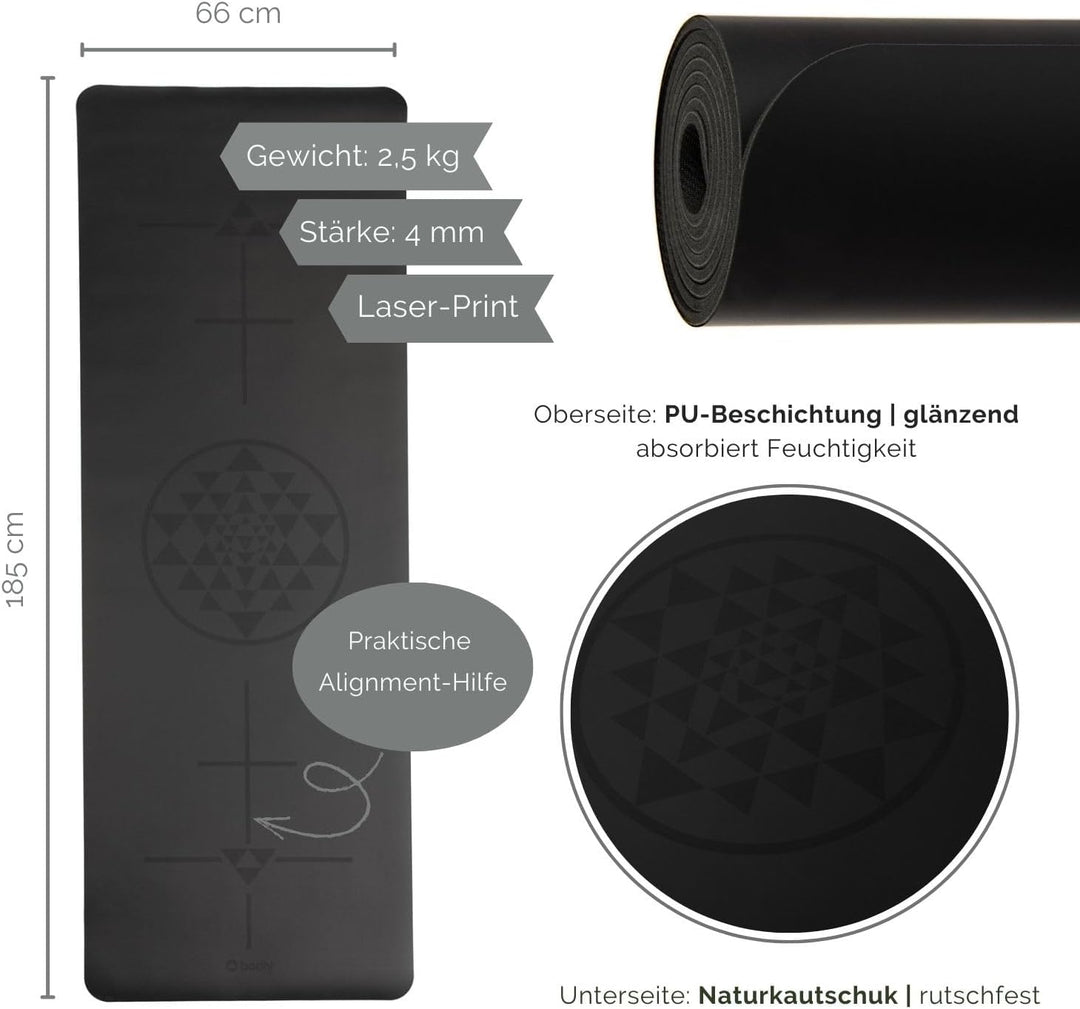 Bodhi Yogamatte Phoenix | Rutschfest & Schadstofffrei | Matte aus Naturkautschuk mit PU-Beschichtung