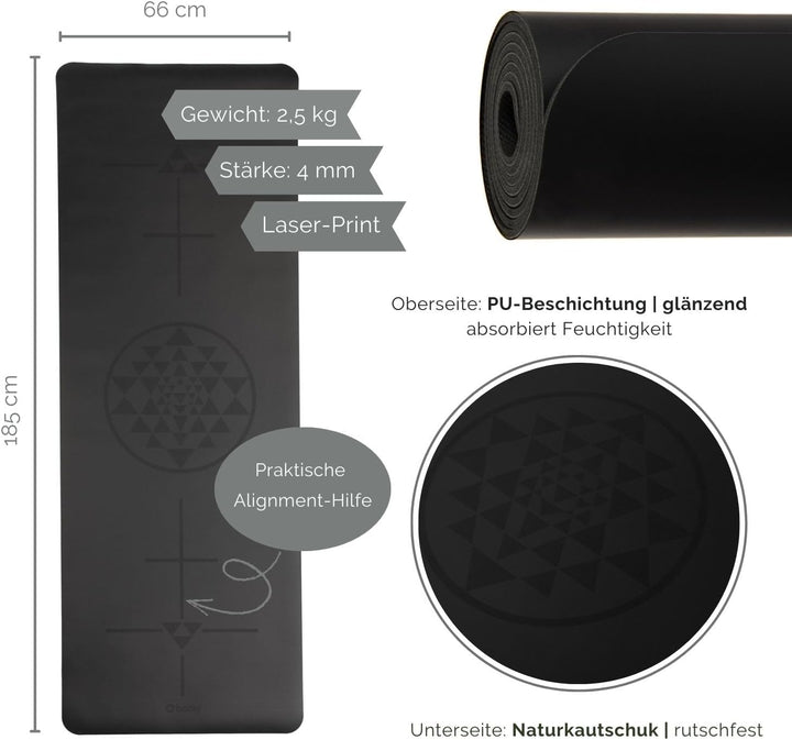 Bodhi Yogamatte Phoenix | Rutschfest & Schadstofffrei | Matte aus Naturkautschuk mit PU-Beschichtung