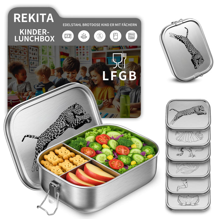 REKITA Edelstahl Brotdose Kind er mit Fächern, 850ML Bento Box, Jausenbox Lunchbox, Personalisierte